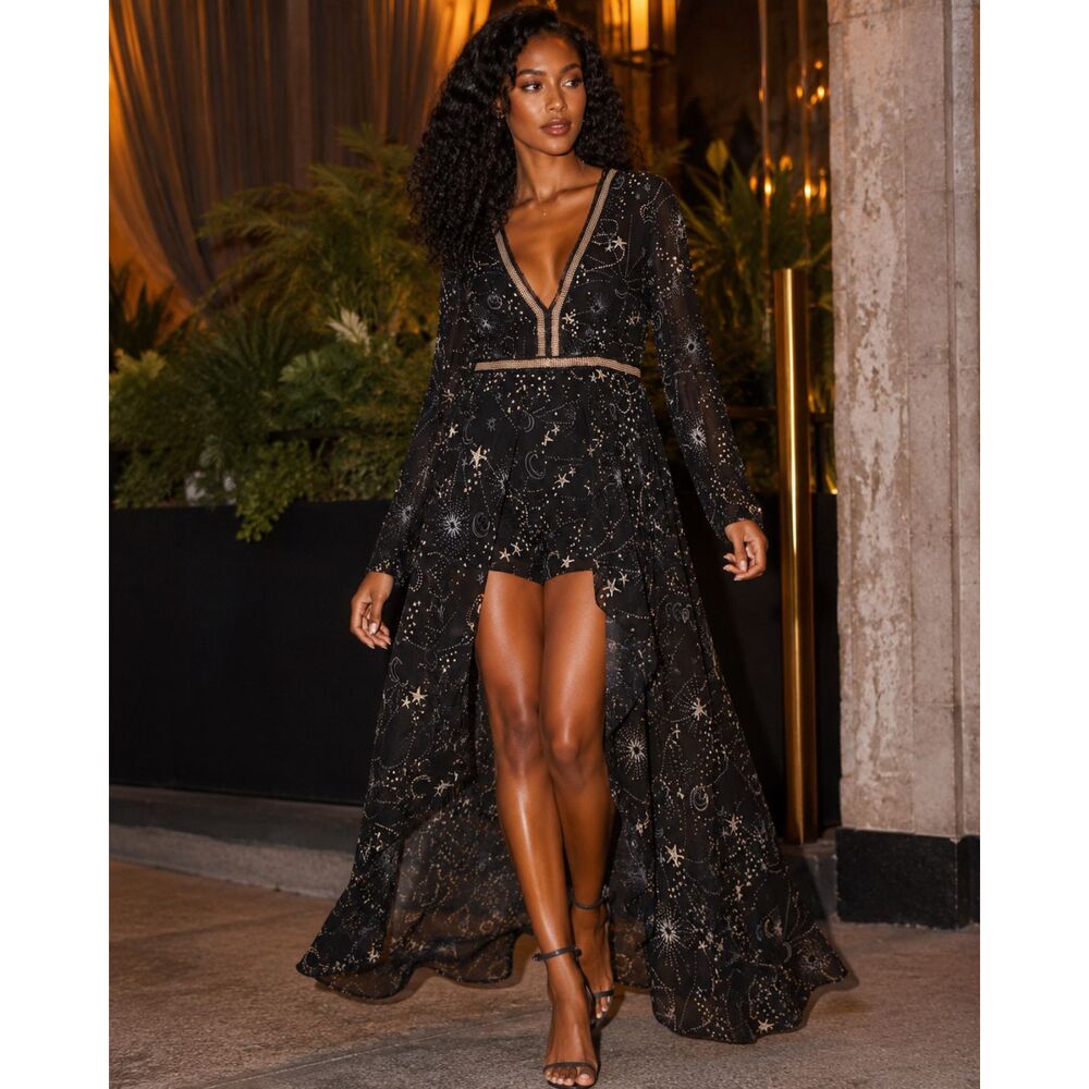 Star Wars Celestial Galaxy Constellation Goth Witchcore Romper Maxi High-Low L - Picture 1 of 8